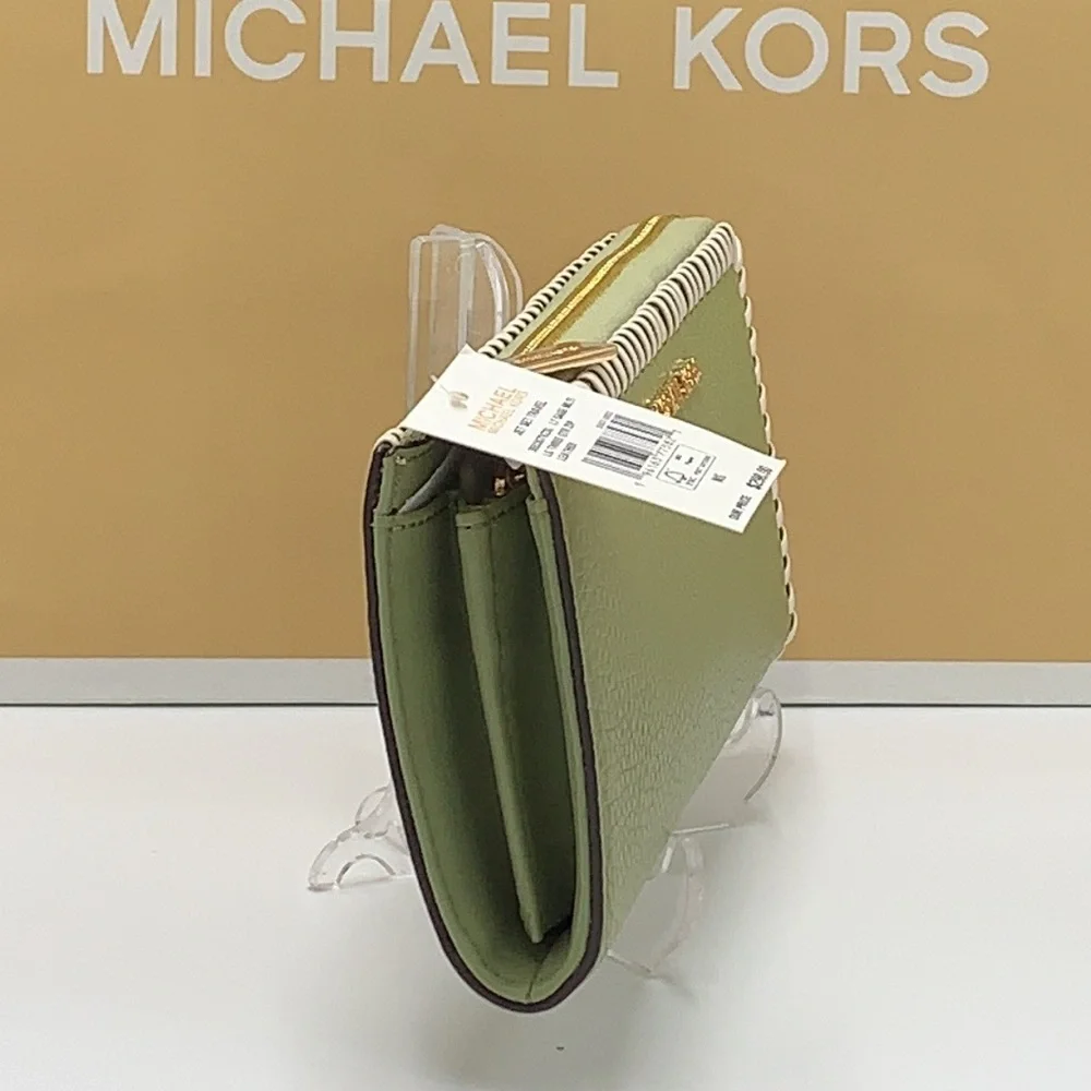 MICHAEL KORS JET SET TRAVEL LARGE THREE QUARTER ZIP WALLET LIGHT SAGE MULTI